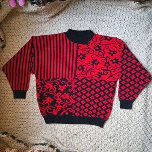 Vintage Fortune Knits Mock Turtleneck Sweater Black & Red Size 38